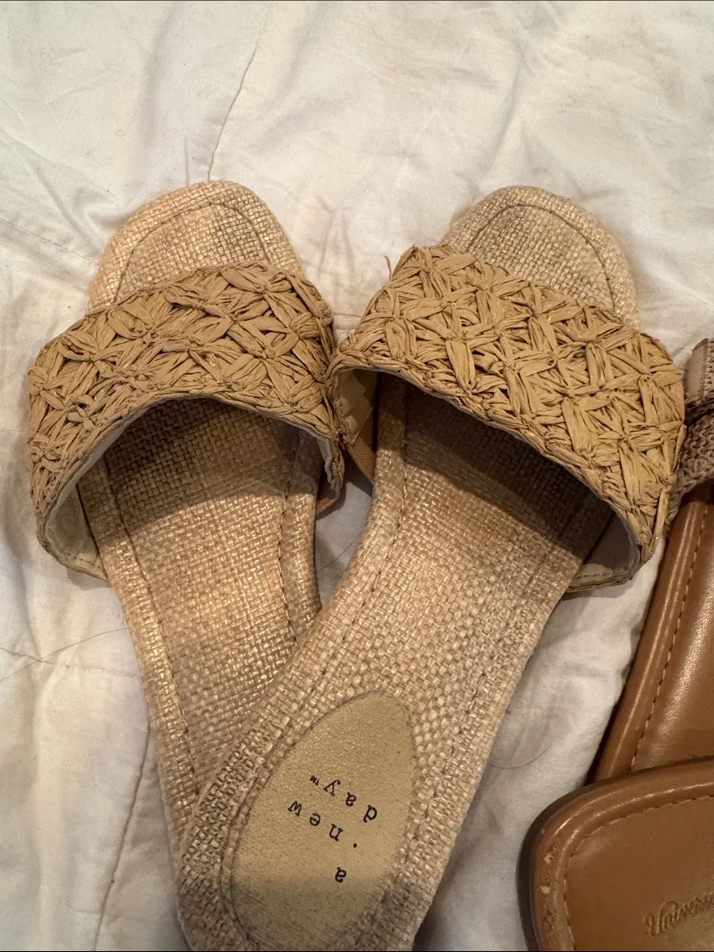 a new day Tan Woven Slide Sandals with Buckle Detail